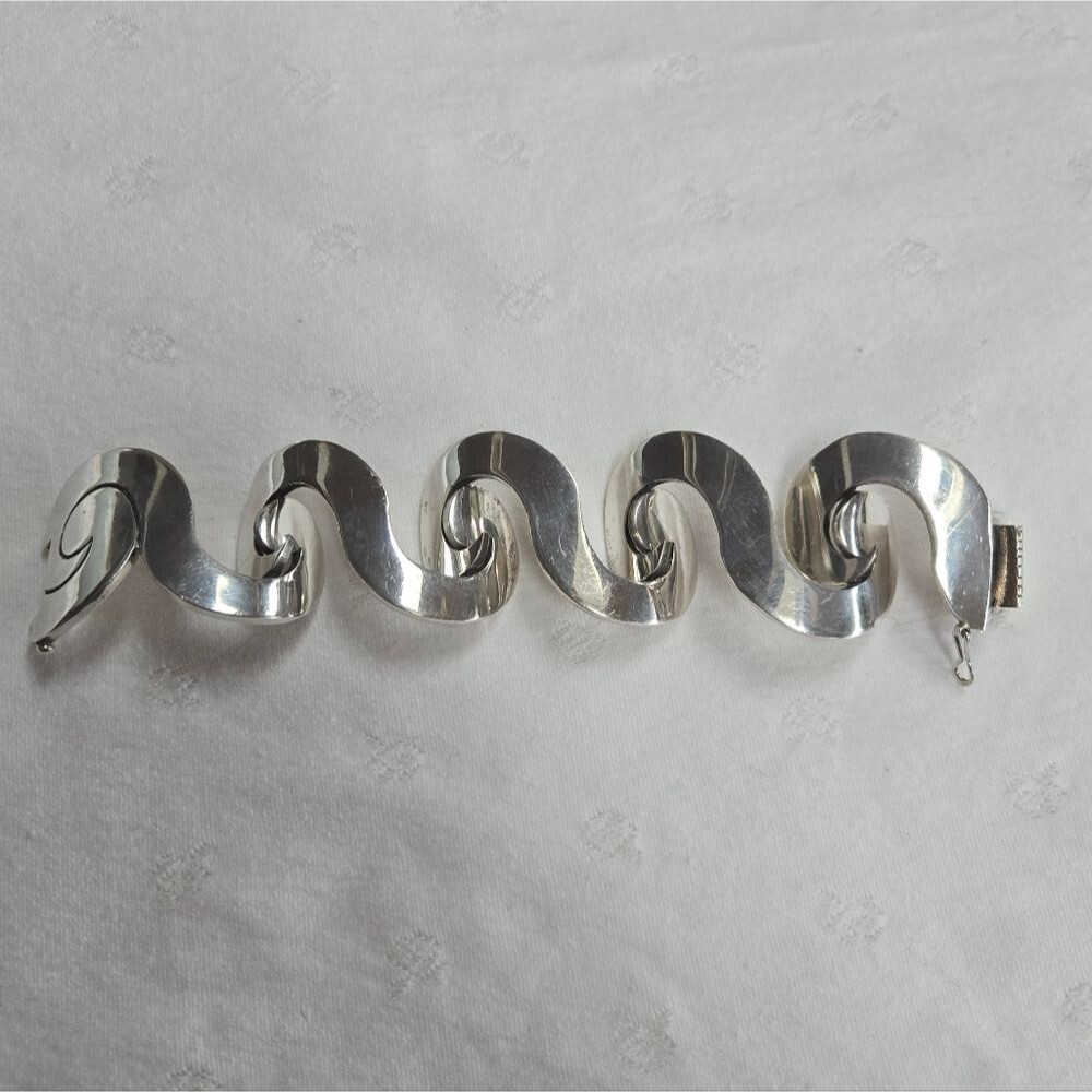 Vintage Mexico Elegant Sterling Silver 925 Swirl Bracelet HEAVY - Picture 7 of 8